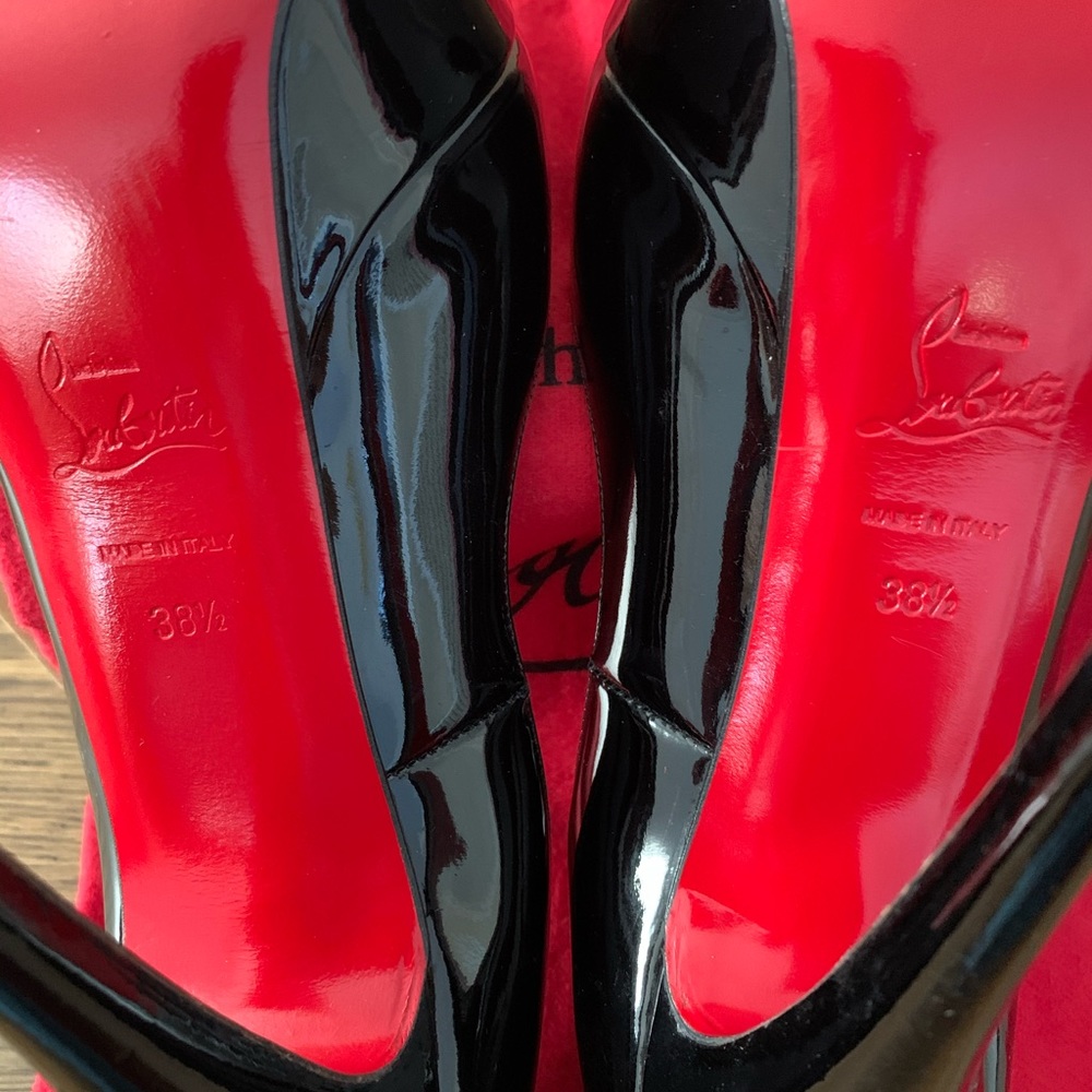 Christian Louboutin Black Patent Leather Platform Peep-Toe Pumps with Red Sole - Picture 9 of 11